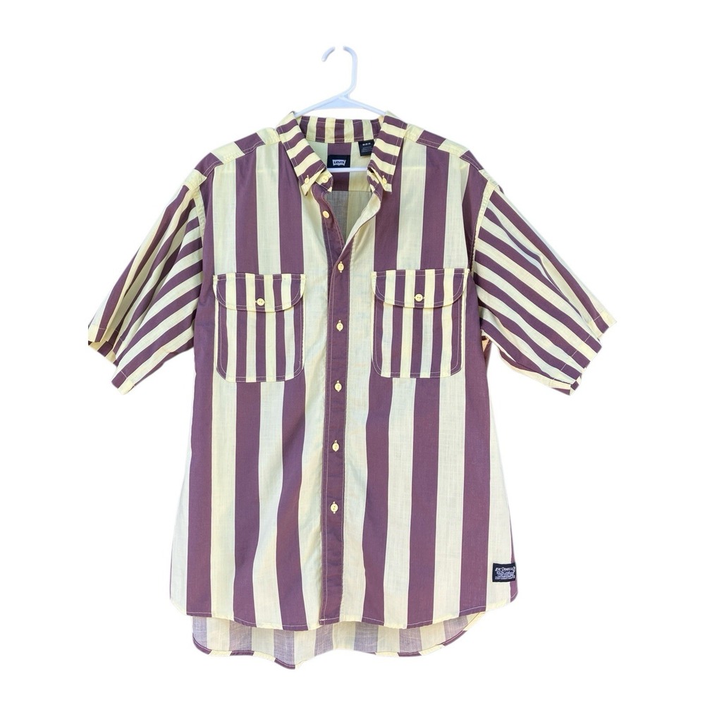 Levi's Skate Woven Button Shirt Mens Size M Yellow Striped Oversized Retro Surf